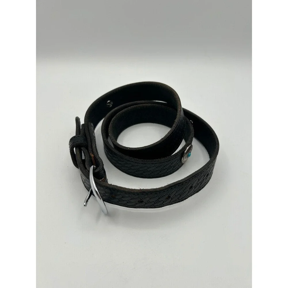 Western Belt Mens 42 Black Leather Star Studded‎ Basketweave Vintage Style